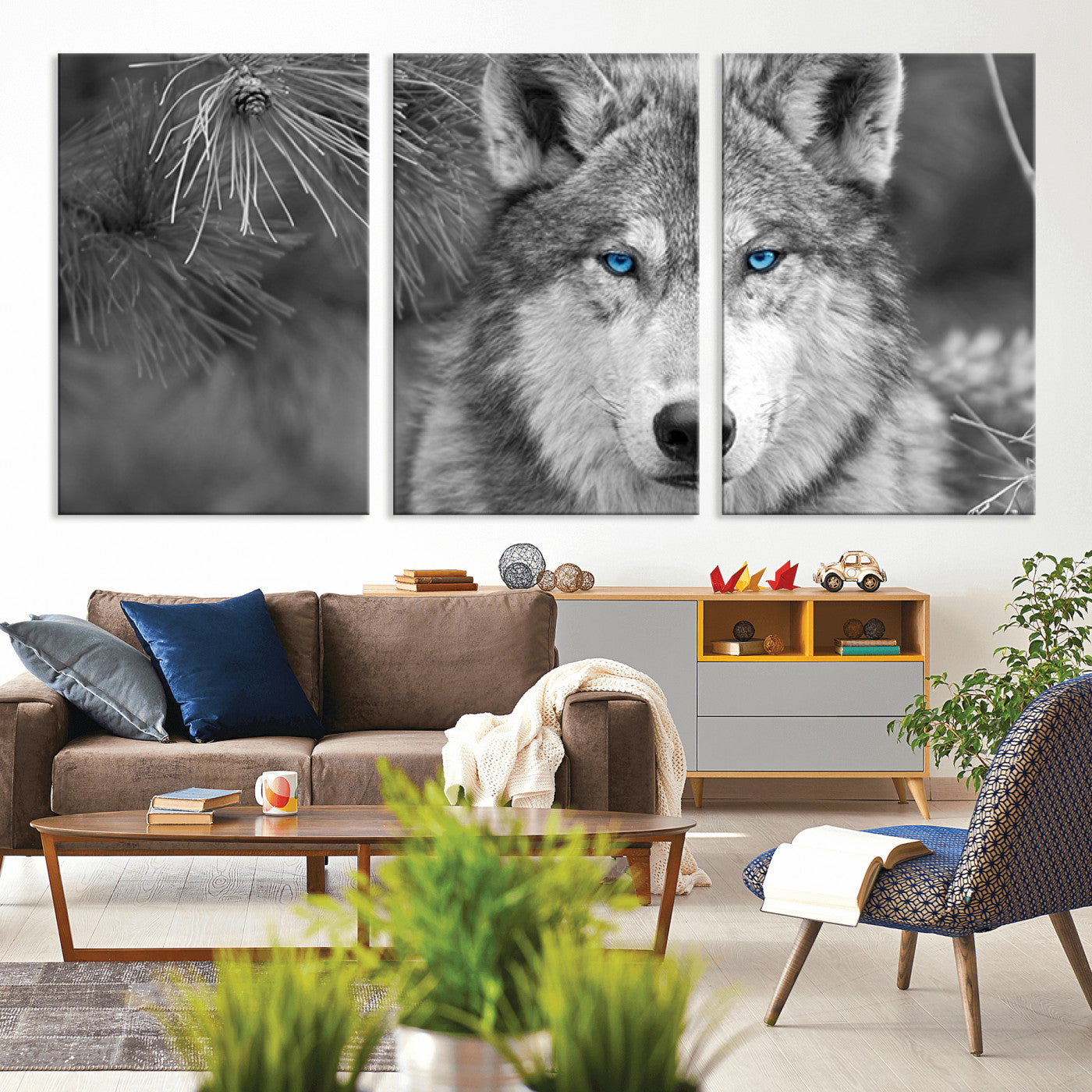 -Wild Wolf Blue Eye Wall Art Canvas Print