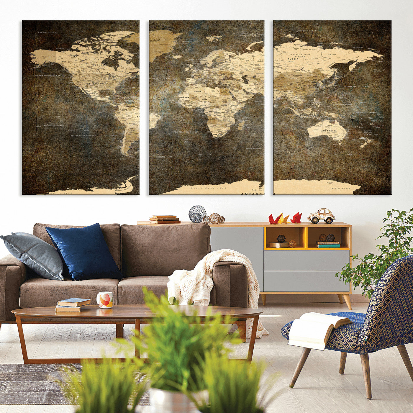 89742472-MGV-CV-36X24 - World Map Wall Art Canvas Print, Modern Decorative Framed Map Artwork Prints for Living Room, Office, Bedroom Wall Decor