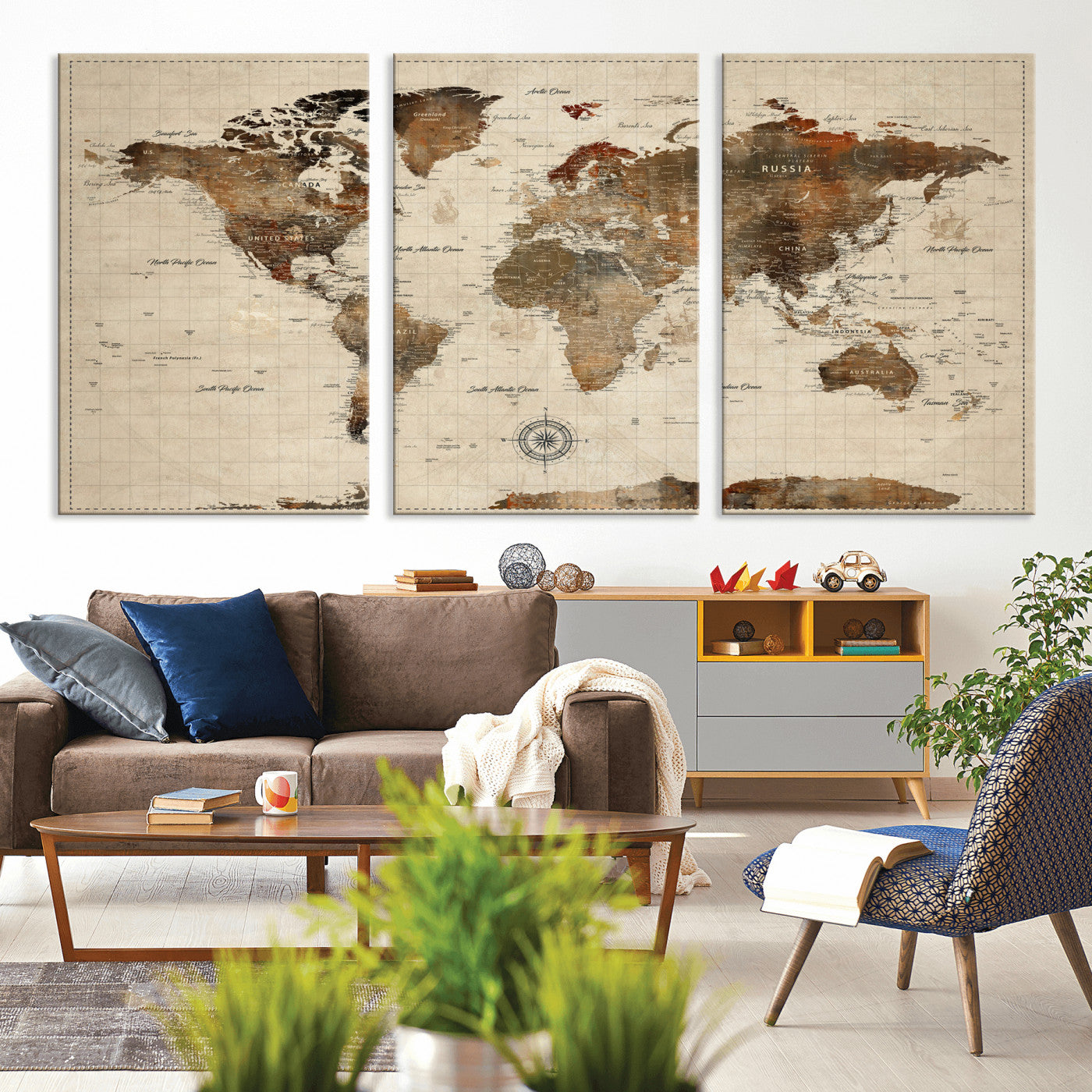 23610090-MGV-CV-36X24 - World Map Wall Art Canvas Print, Modern Decorative Framed Map Artwork Prints for Living Room, Office, Bedroom Wall Decor