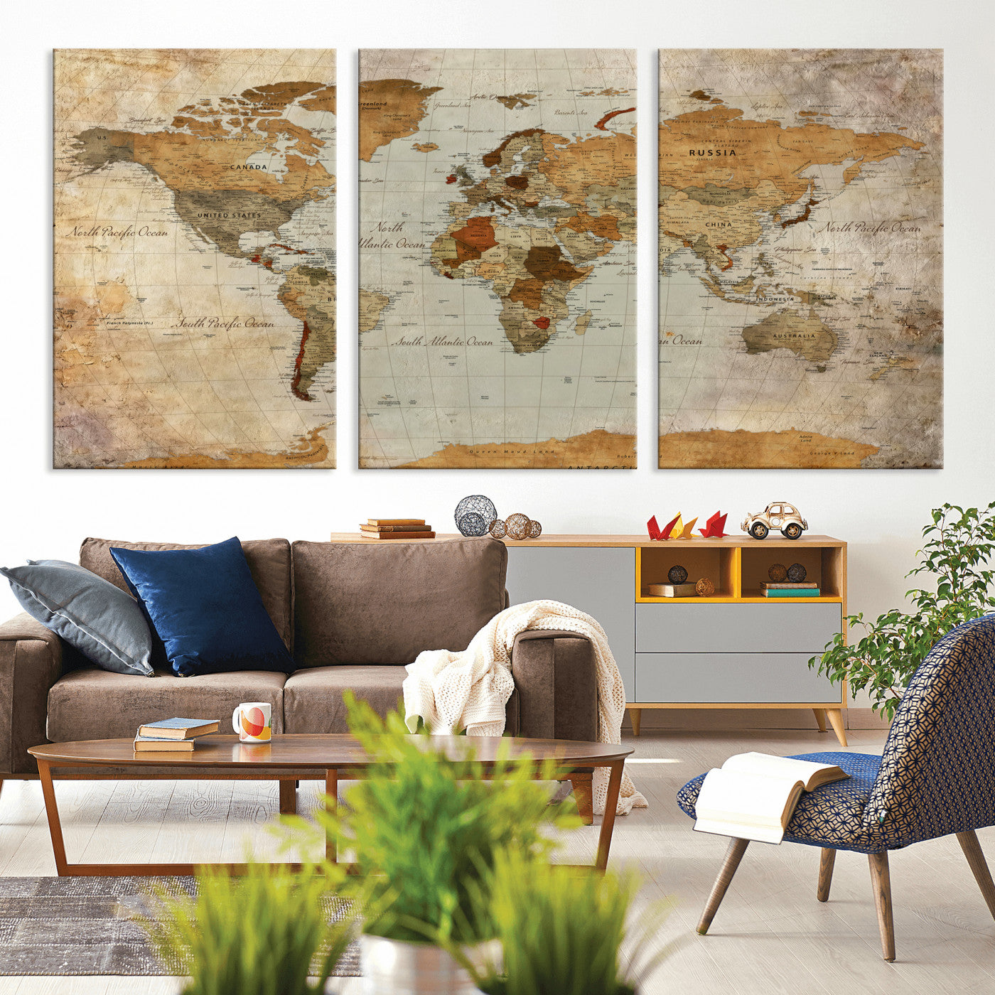 74176056-MGV-CV-36X24 - World Map Wall Art Canvas Print, Modern Decorative Framed Map Artwork Prints for Living Room, Office, Bedroom Wall Decor