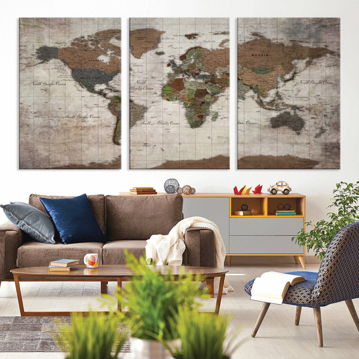 65393892-MGV-CV-36X24 - World Map Wall Art Canvas Print, Modern Decorative Framed Map Artwork Prints for Living Room, Office, Bedroom Wall Decor