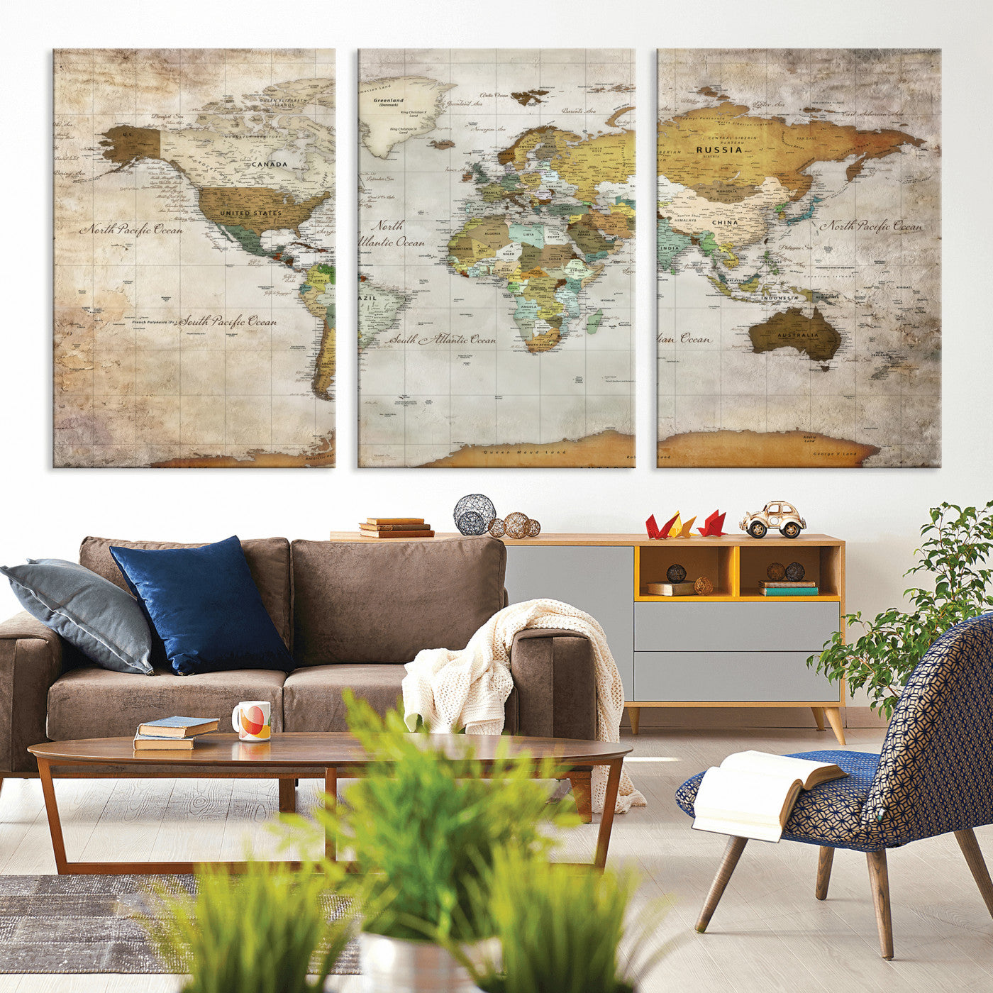 86108417-MGV-CV-36X24 - World Map Wall Art Canvas Print, Modern Decorative Framed Map Artwork Prints for Living Room, Office, Bedroom Wall Decor