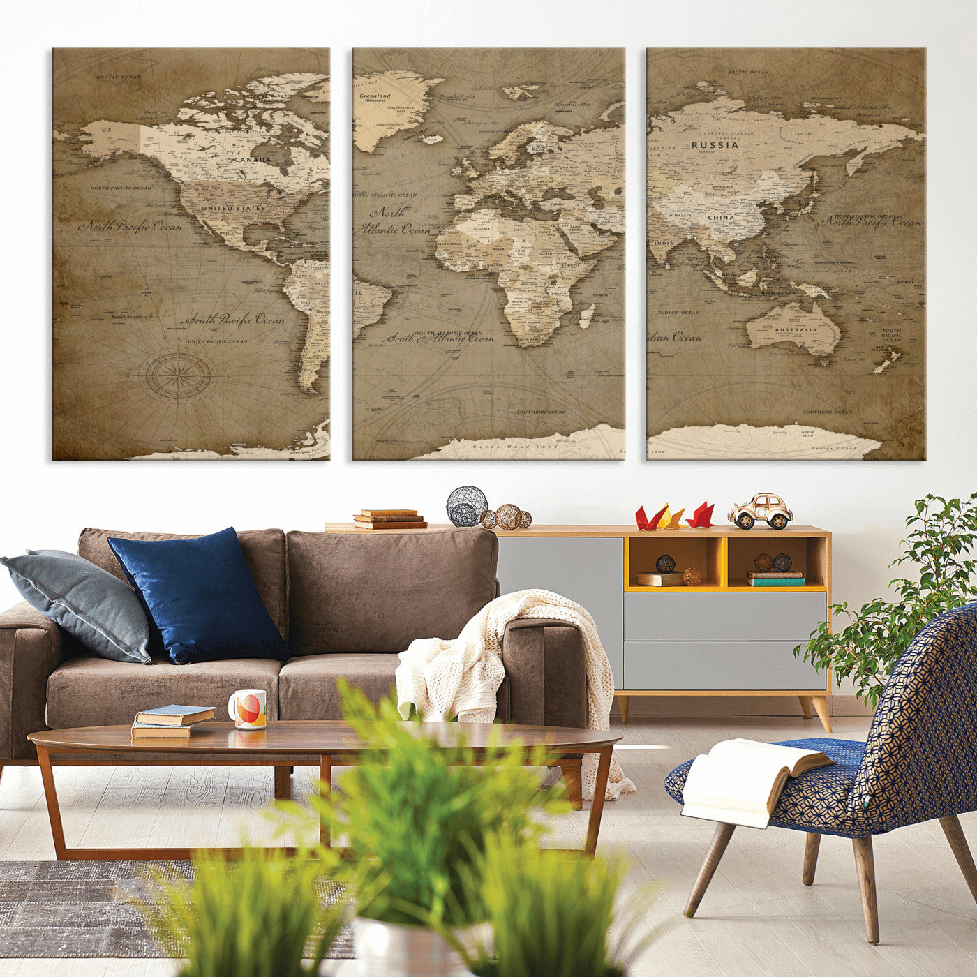 82314635-MGV-CV-36X24 - World Map Wall Art Canvas Print, Modern Decorative Framed Map Artwork Prints for Living Room, Office, Bedroom Wall Decor