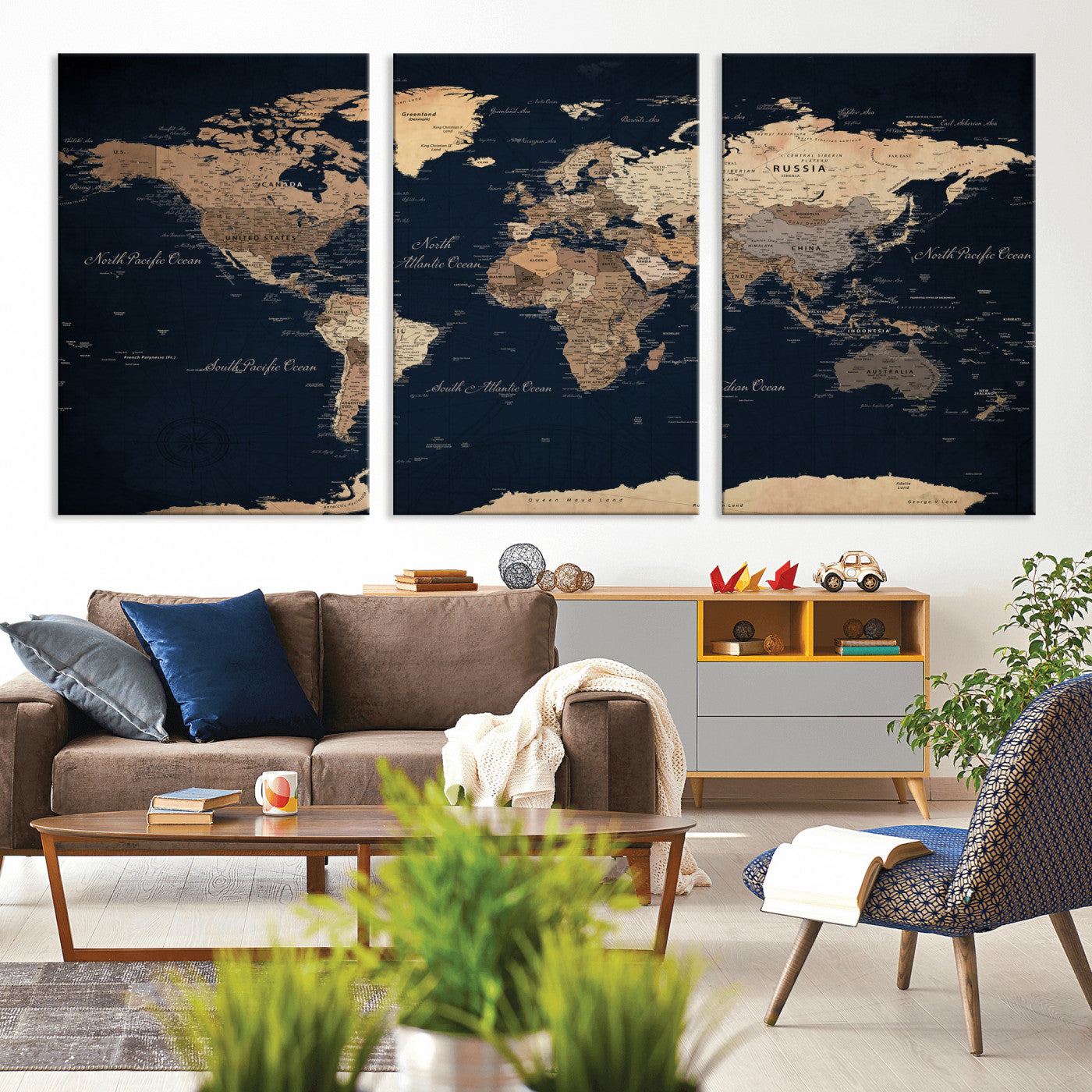 53971530-MGV-CV-36X24 - World Map Wall Art Canvas Print, Modern Decorative Framed Map Artwork Prints for Living Room, Office, Bedroom Wall Decor
