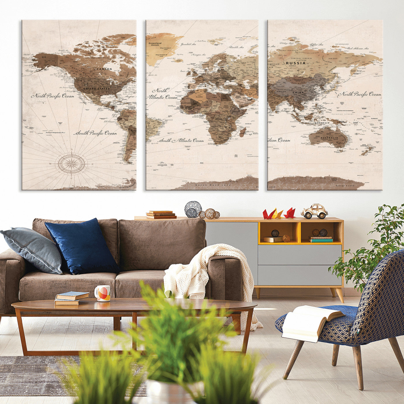 69860078-MGV-CV-36X24 - World Map Wall Art Canvas Print, Modern Decorative Framed Map Artwork Prints for Living Room, Office, Bedroom Wall Decor