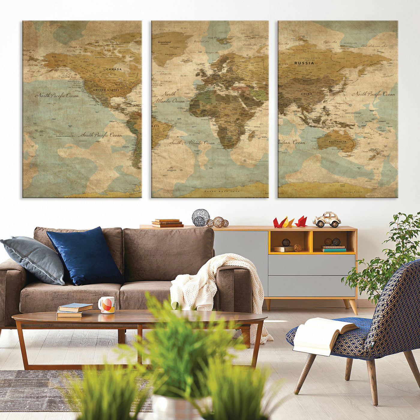 89356927-MGV-CV-36X24 - World Map Wall Art Canvas Print, Modern Decorative Framed Map Artwork Prints for Living Room, Office, Bedroom Wall Decor