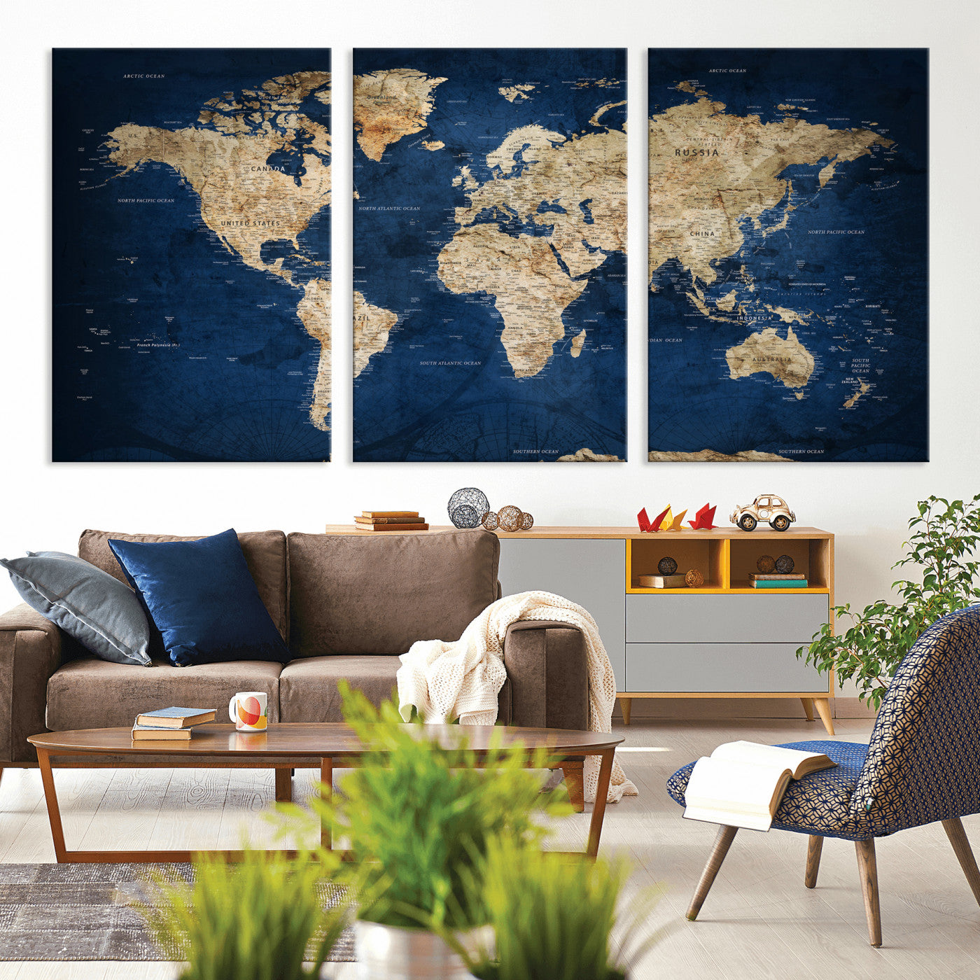 57503519-MGV-CV-36X24 - World Map Wall Art Canvas Print, Modern Decorative Framed Map Artwork Prints for Living Room, Office, Bedroom Wall Decor