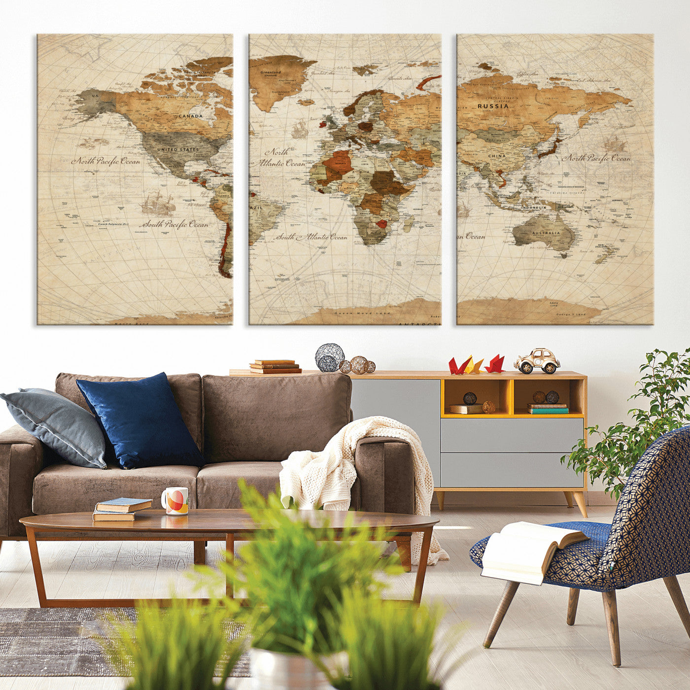 30704397-MGV-CV-36X24 - World Map Wall Art Canvas Print, Modern Decorative Framed Map Artwork Prints for Living Room, Office, Bedroom Wall Decor