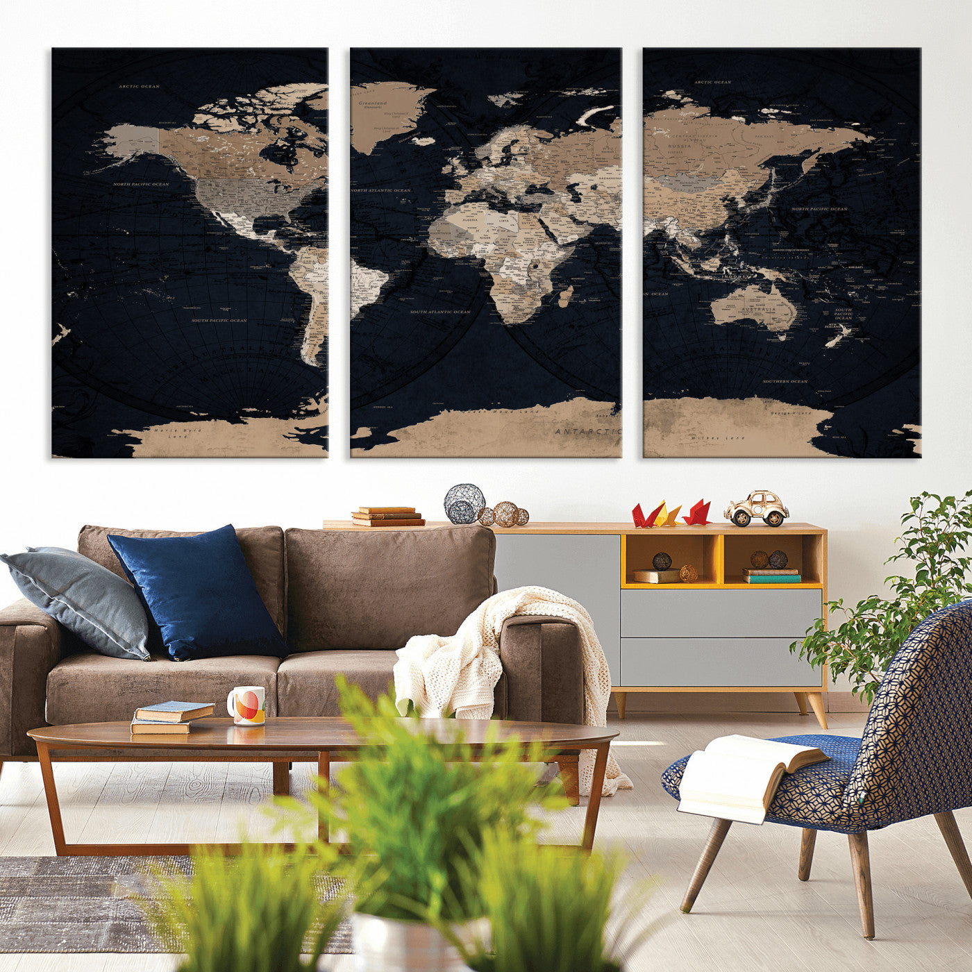 25812727-MGV-CV-36X24 - World Map Wall Art Canvas Print, Modern Decorative Framed Map Artwork Prints for Living Room, Office, Bedroom Wall Decor