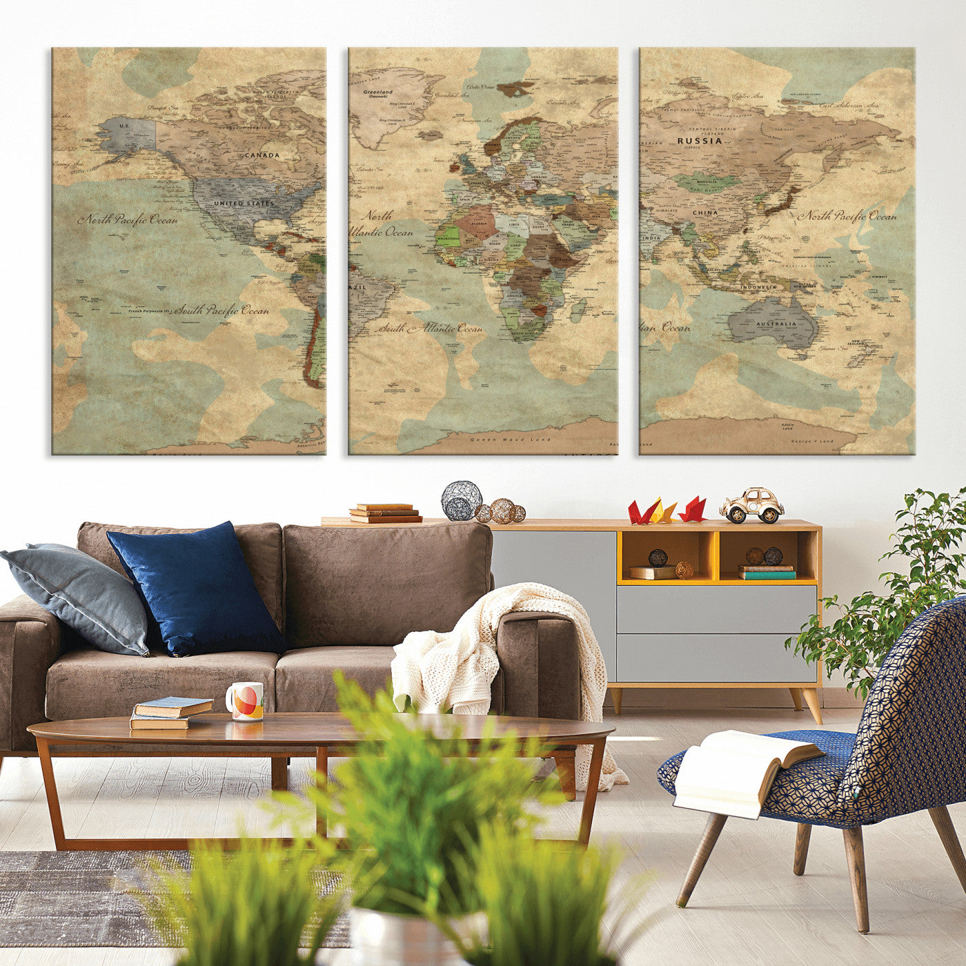 72396478-MGV-CV-36X24 - World Map Wall Art Canvas Print, Modern Decorative Framed Map Artwork Prints for Living Room, Office, Bedroom Wall Decor