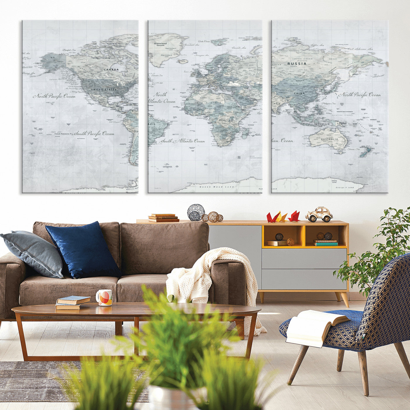 71091917-MGV-CV-36X24 - World Map Wall Art Canvas Print, Modern Decorative Framed Map Artwork Prints for Living Room, Office, Bedroom Wall Decor
