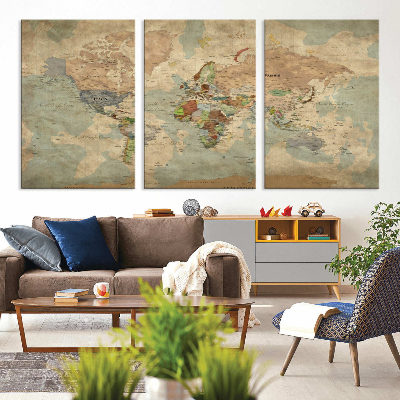 31492148-MGV-CV-36X24 - World Map Wall Art Canvas Print, Modern Decorative Framed Map Artwork Prints for Living Room, Office, Bedroom Wall Decor