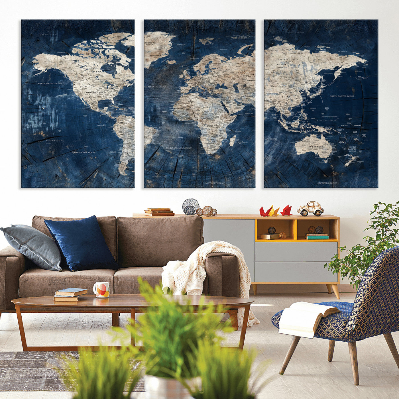 56126010-MGV-CV-36X24 - World Map Wall Art Canvas Print, Modern Decorative Framed Map Artwork Prints for Living Room, Office, Bedroom Wall Decor