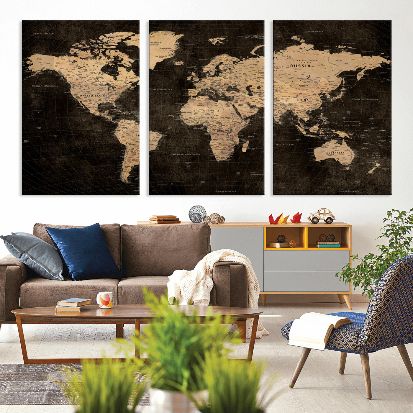 15118265-MGV-CV-36X24 - World Map Wall Art Canvas Print, Modern Decorative Framed Map Artwork Prints for Living Room, Office, Bedroom Wall Decor