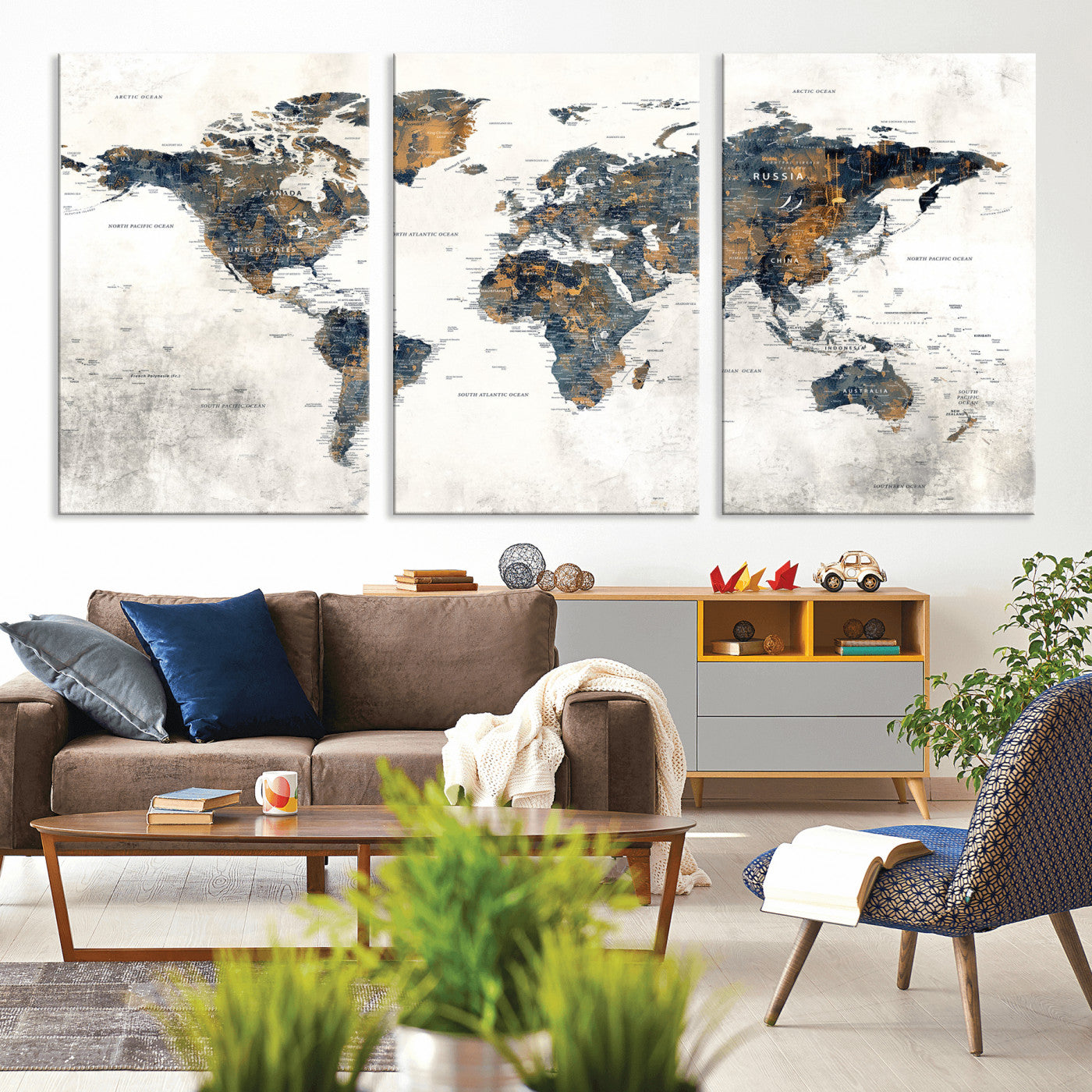 52451147-MGV-CV-36X24 - World Map Wall Art Canvas Print, Modern Decorative Framed Map Artwork Prints for Living Room, Office, Bedroom Wall Decor