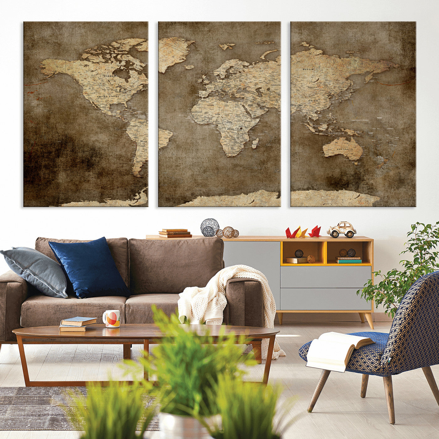 35847542-MGV-CV-36X24 - World Map Wall Art Canvas Print, Modern Decorative Framed Map Artwork Prints for Living Room, Office, Bedroom Wall Decor