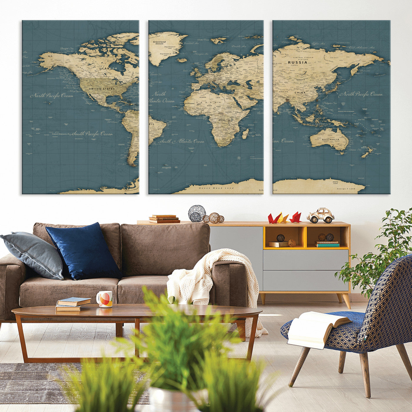99599383-MGV-CV-36X24 - World Map Wall Art Canvas Print, Modern Decorative Framed Map Artwork Prints for Living Room, Office, Bedroom Wall Decor