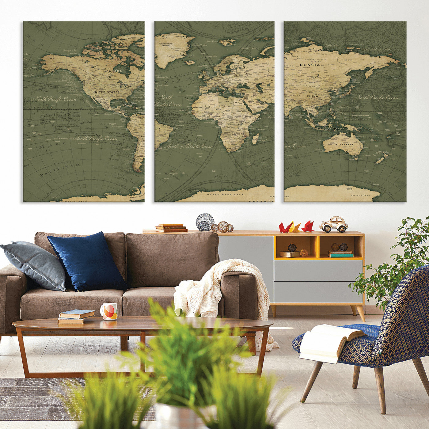 75846040-MGV-CV-36X24 - World Map Wall Art Canvas Print, Modern Decorative Framed Map Artwork Prints for Living Room, Office, Bedroom Wall Decor