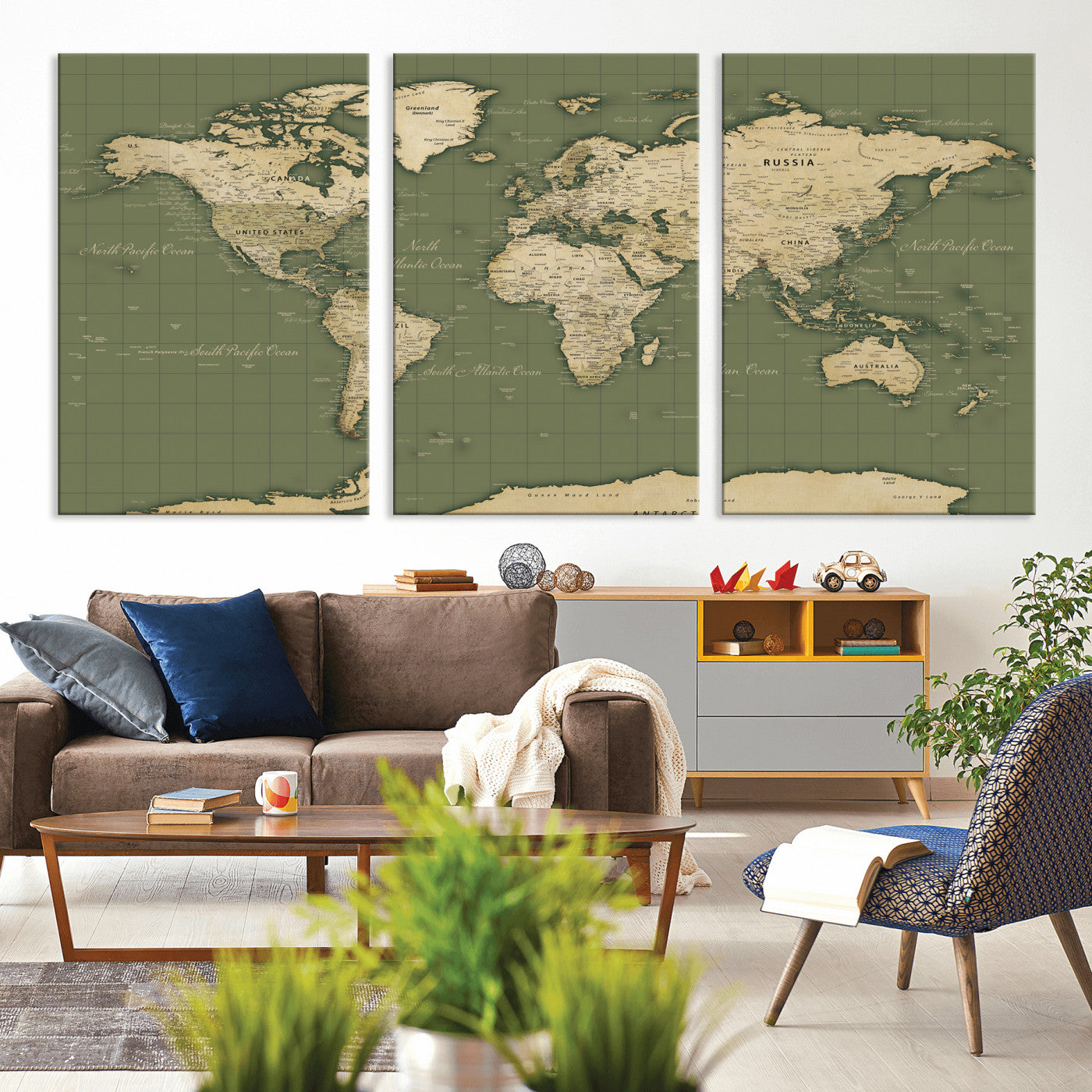 13750241-MGV-CV-36X24 - World Map Wall Art Canvas Print, Modern Decorative Framed Map Artwork Prints for Living Room, Office, Bedroom Wall Decor