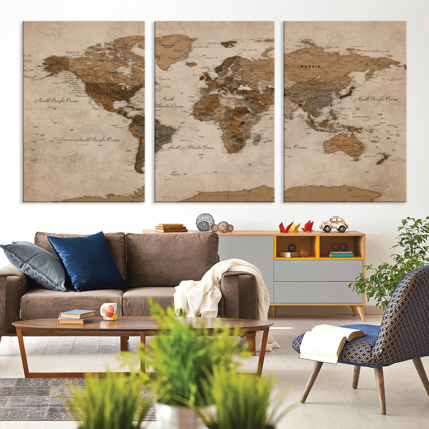 40064188-MGV-CV-36X24 - World Map Wall Art Canvas Print, Modern Decorative Framed Map Artwork Prints for Living Room, Office, Bedroom Wall Decor