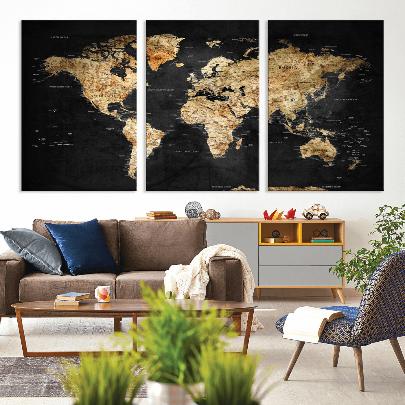 23568589-MGV-CV-36X24 - World Map Wall Art Canvas Print, Modern Decorative Framed Map Artwork Prints for Living Room, Office, Bedroom Wall Decor