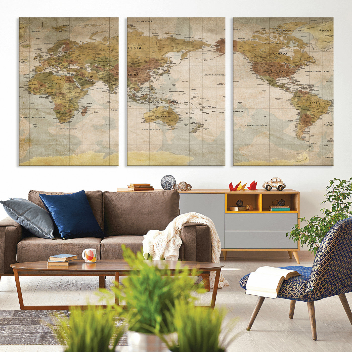 22305205-MGV-CV-36X24 - World Map Wall Art Canvas Print, Modern Decorative Framed Map Artwork Prints for Living Room, Office, Bedroom Wall Decor