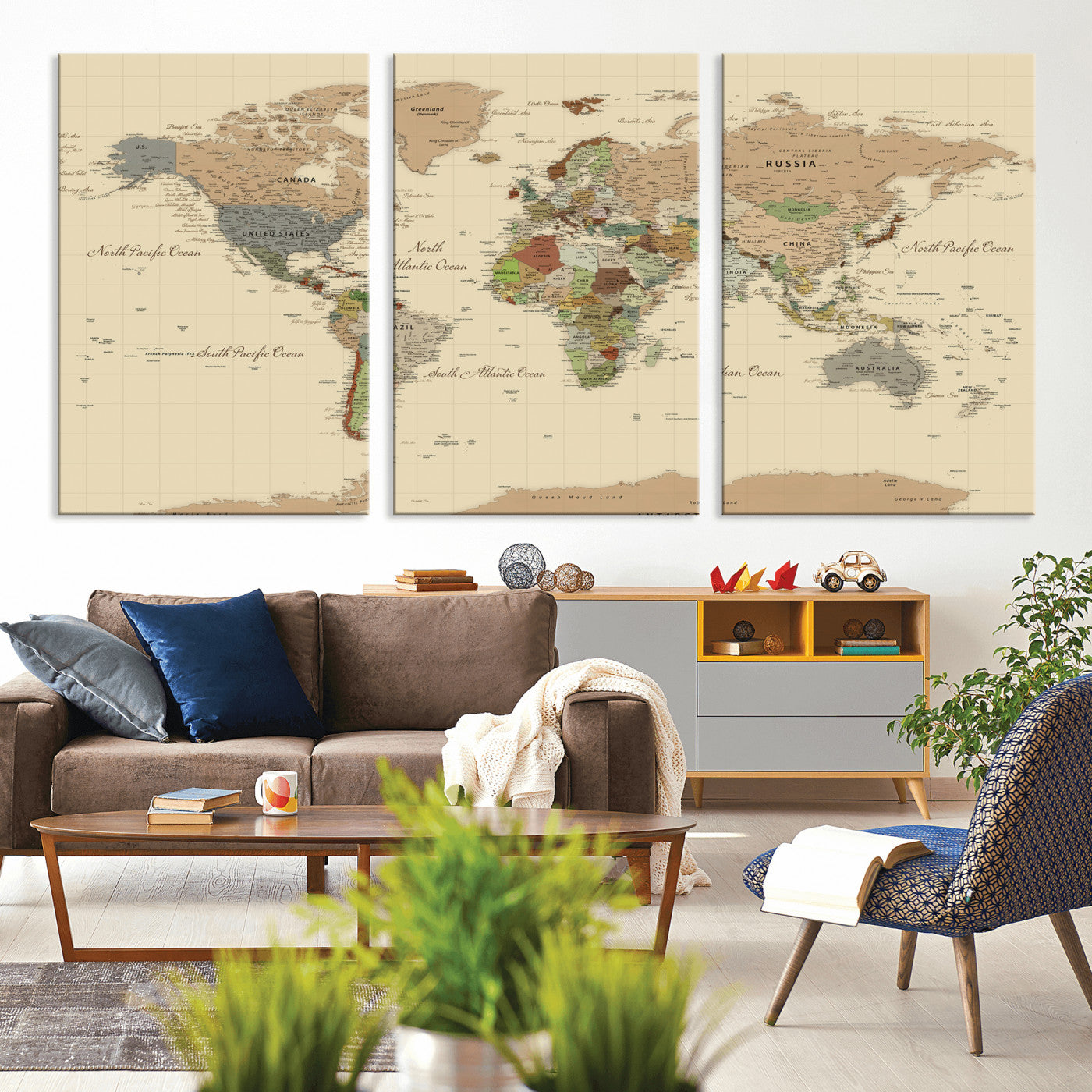31407854-MGV-CV-36X24 - World Map Wall Art Canvas Print, Modern Decorative Framed Map Artwork Prints for Living Room, Office, Bedroom Wall Decor