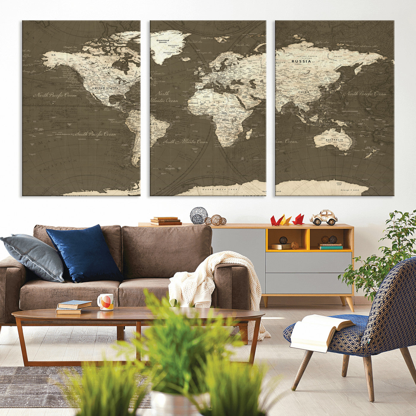 33202610-MGV-CV-36X24 - World Map Wall Art Canvas Print, Modern Decorative Framed Map Artwork Prints for Living Room, Office, Bedroom Wall Decor