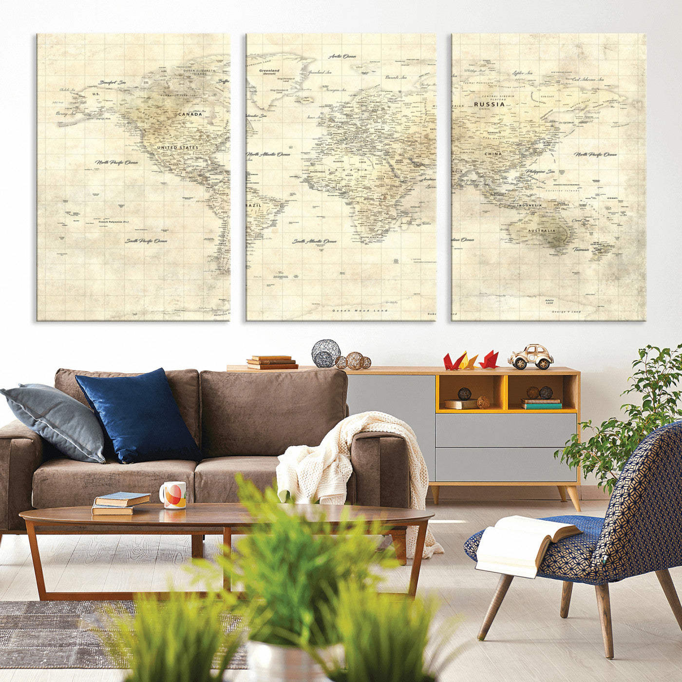 17101439-MGV-CV-36X24 - World Map Wall Art Canvas Print, Modern Decorative Framed Map Artwork Prints for Living Room, Office, Bedroom Wall Decor