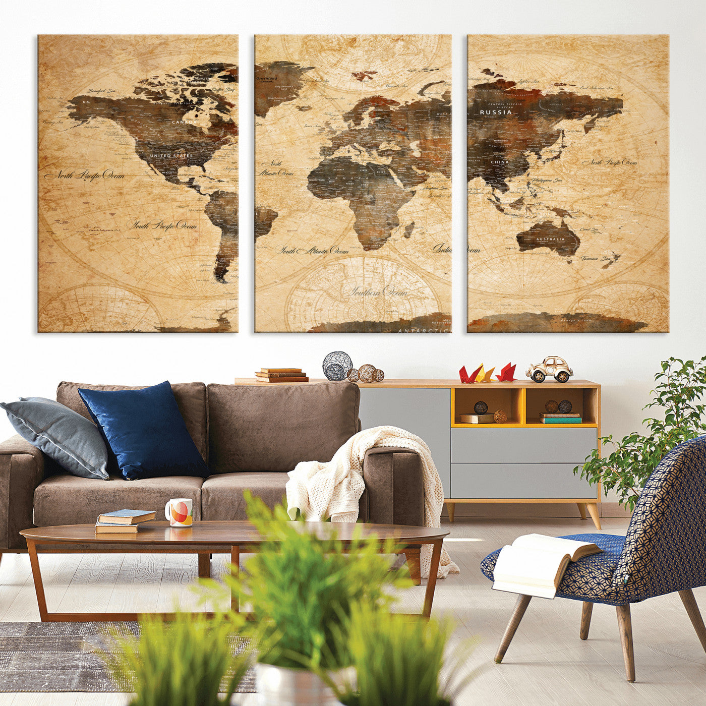 63156625-MGV-CV-36X24 - World Map Wall Art Canvas Print, Modern Decorative Framed Map Artwork Prints for Living Room, Office, Bedroom Wall Decor