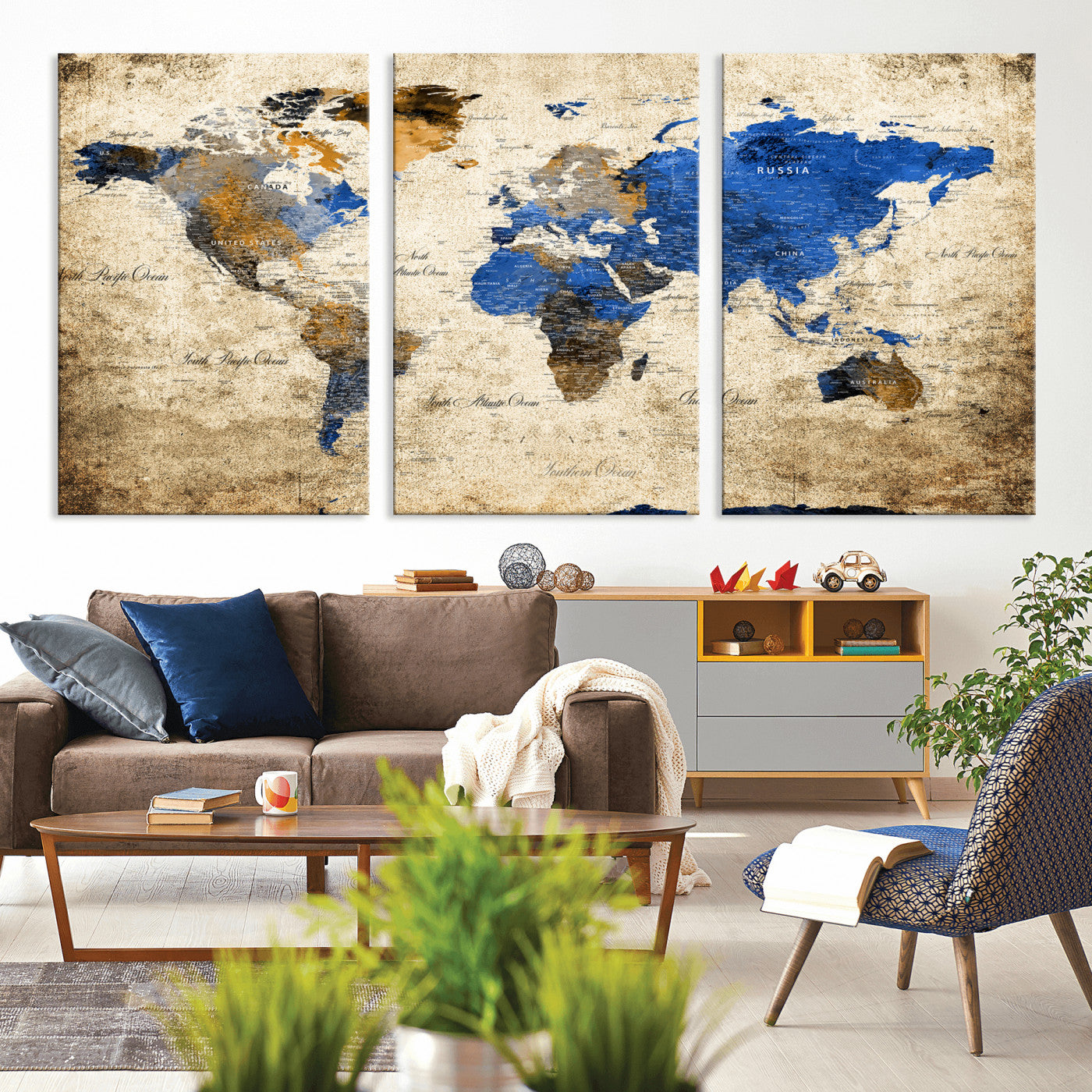 27314341-MGV-CV-36X24 - World Map Wall Art Canvas Print, Modern Decorative Framed Map Artwork Prints for Living Room, Office, Bedroom Wall Decor