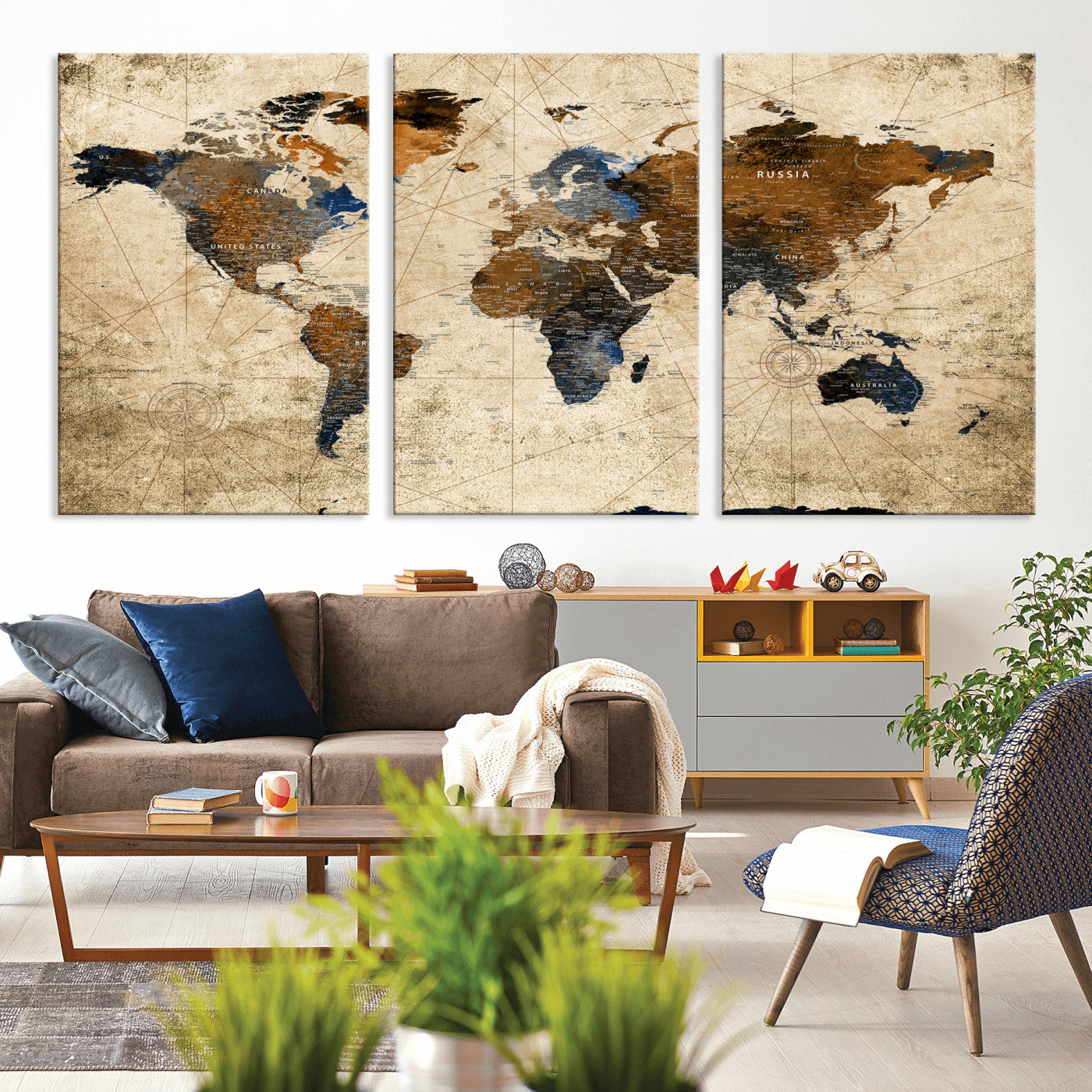 27163414-MGV-CV-36X24 - World Map Wall Art Canvas Print, Modern Decorative Framed Map Artwork Prints for Living Room, Office, Bedroom Wall Decor