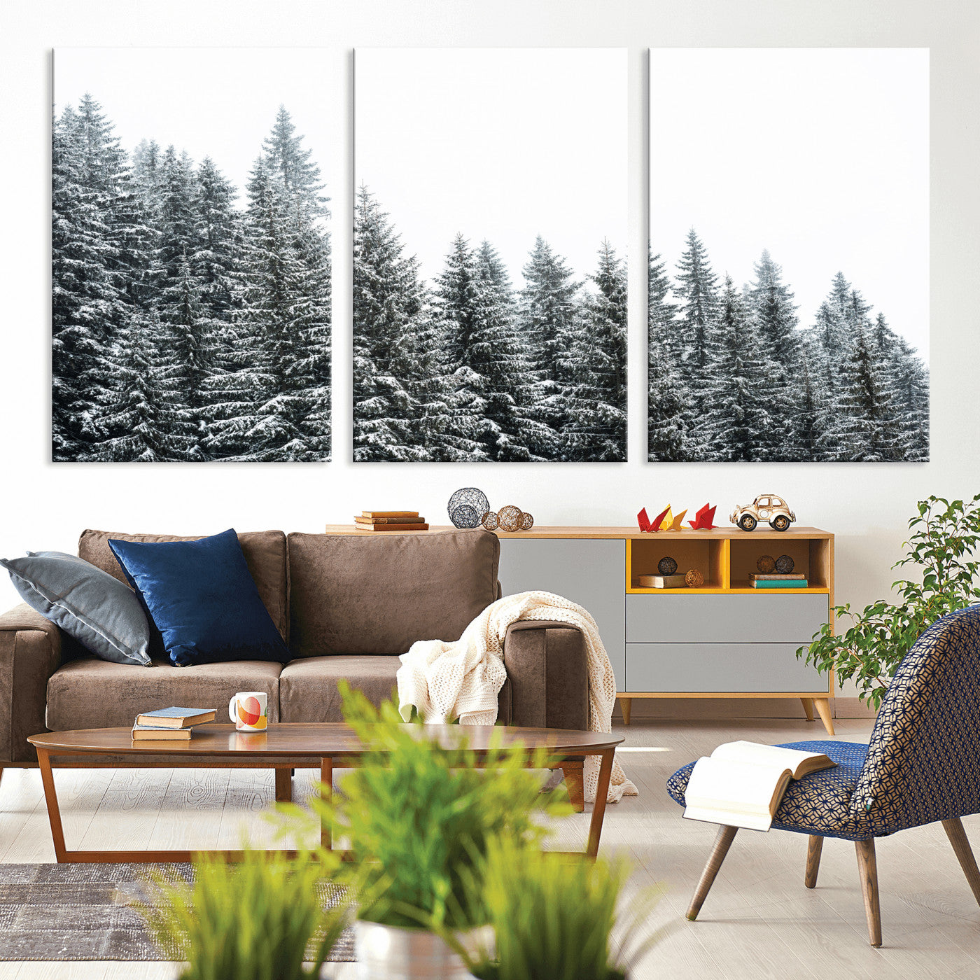 69566941-MGV-CV-36X24 - Misty Mountain Forest Canvas Print, Foggy Pine Trees Nature Wall Art, Framed Canvas Ready to Hang