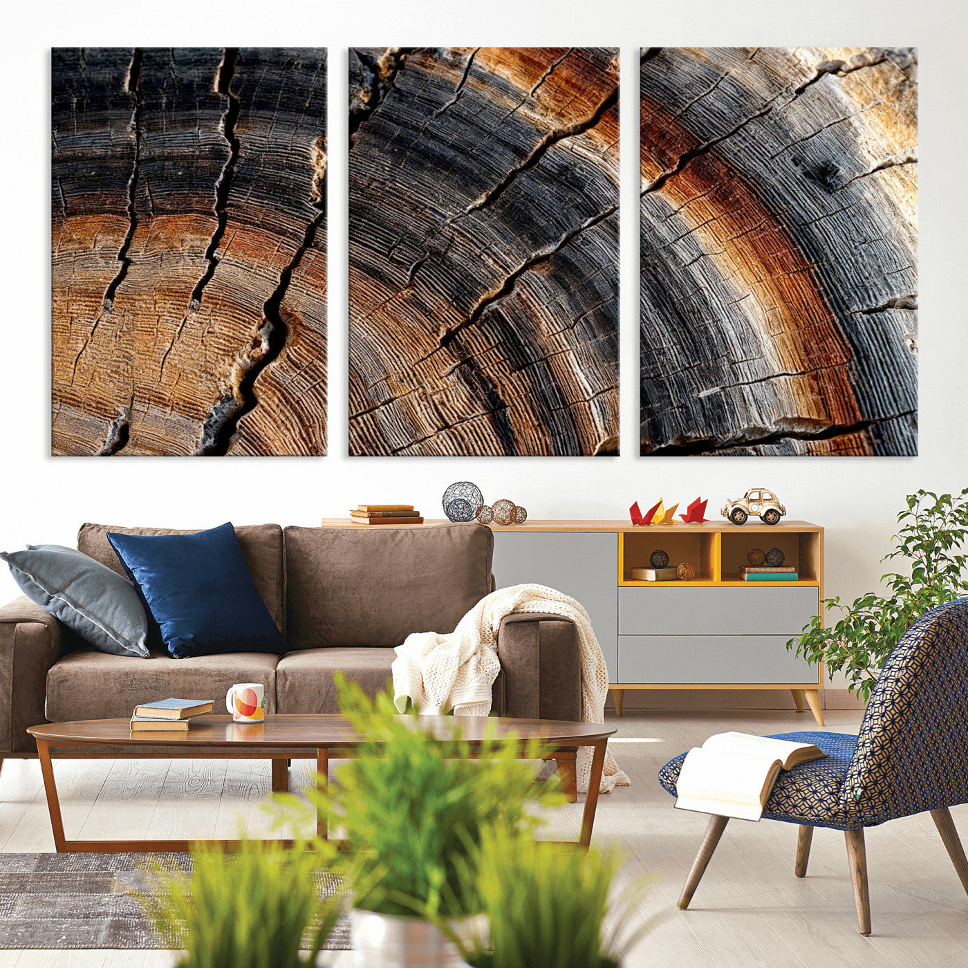 92693966E-MGV-CV-36X24 - Framed Large Abstract Wood Grain Canvas Print, Tree Ring Pattern Wall Art, Framed Canvas Ready to Hang