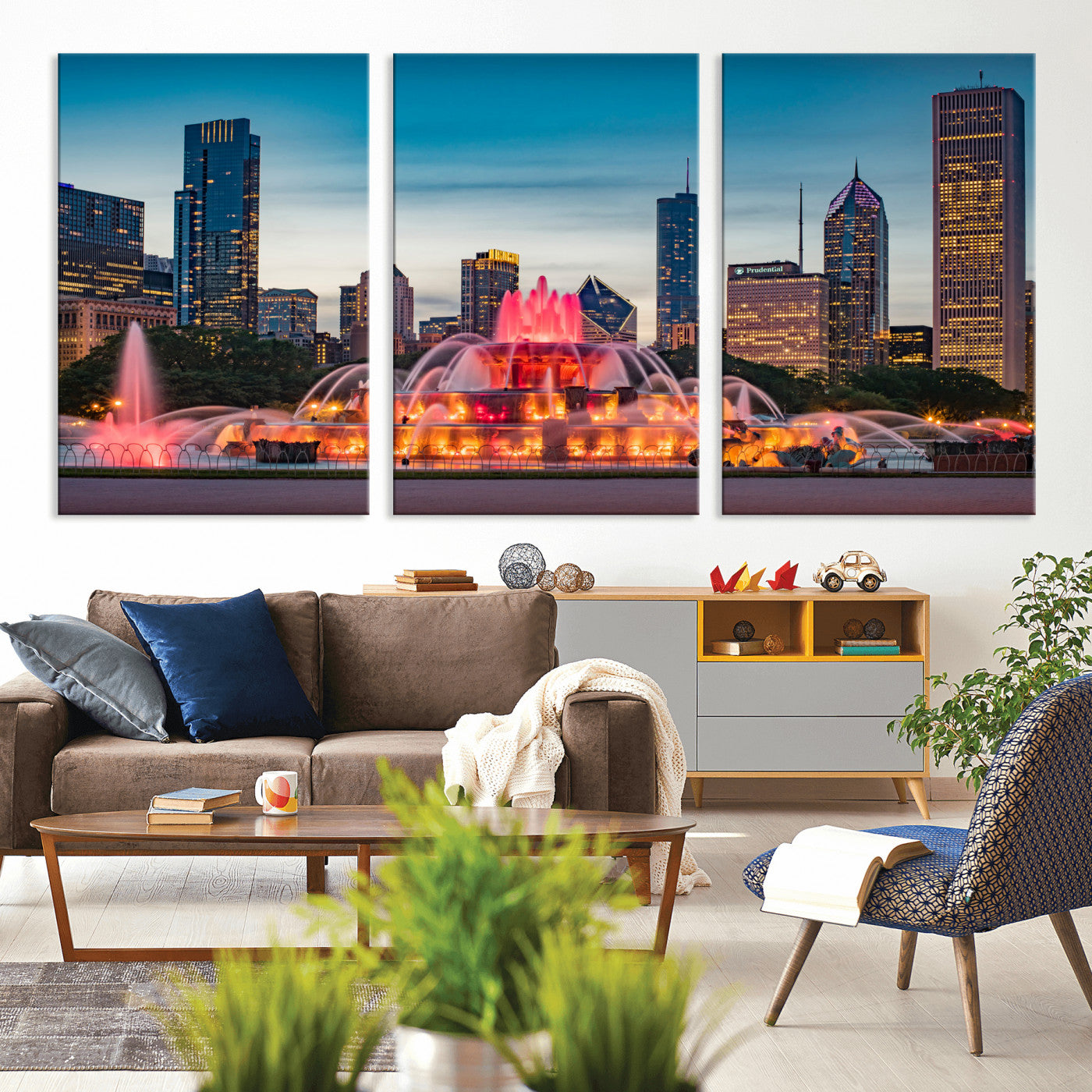 46805285-MGV-CV-36X24 - Chicago Wall Art Canvas Print, Chicago City Downtown Night Cityscape Print for Modern Urban Wall Decor