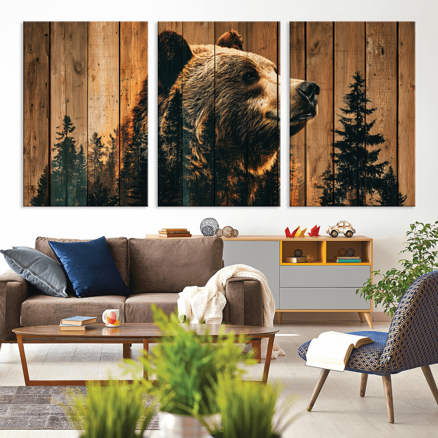 31552198-MGV-CV-36X24 - Rustic Bear Wall Art Canvas Print – Woodland Wildlife Artwork Print for Cabin, Lodge, and Farmhouse Home Decor