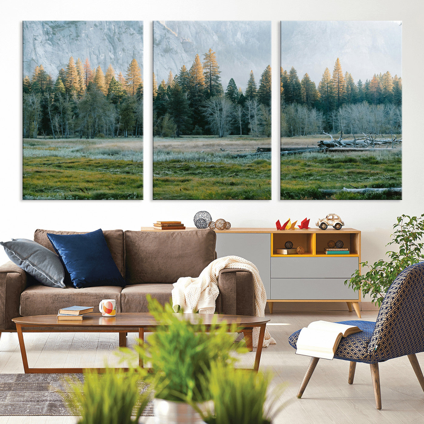 95548744-MGV-CV-36X24 - Forest Meadow Wall Art Canvas Print, Pine Tree Landscape Nature Artwork, Mountain Valley Scenic Photography, Calm Wilderness Wall Decor
