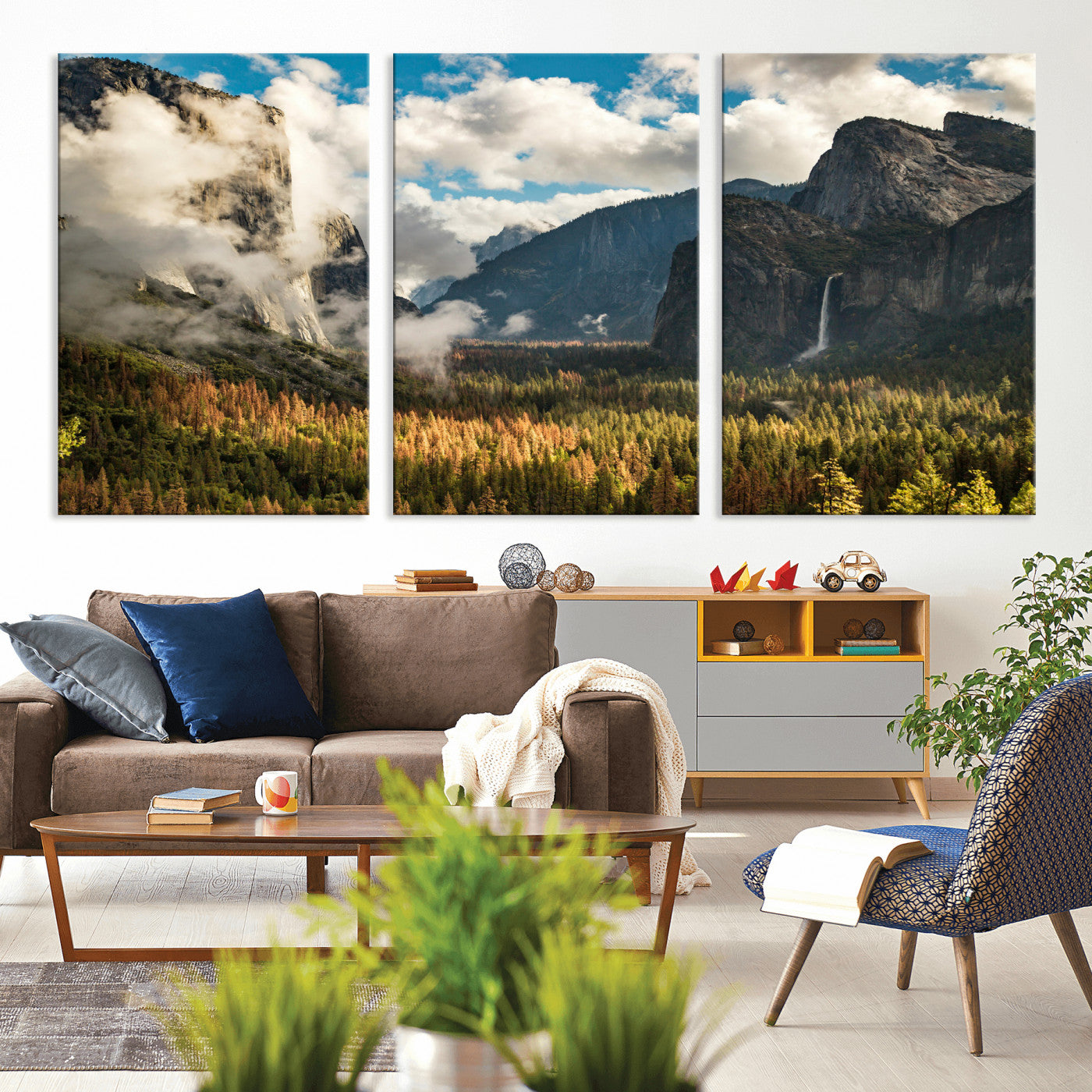 18271001-MGV-CV-36X24 - Yosemite Valley River Landscape Wall Art Canvas Print, Granite Cliffs Forest River Canvas Print, California National Park Moody Scenic Art Printi