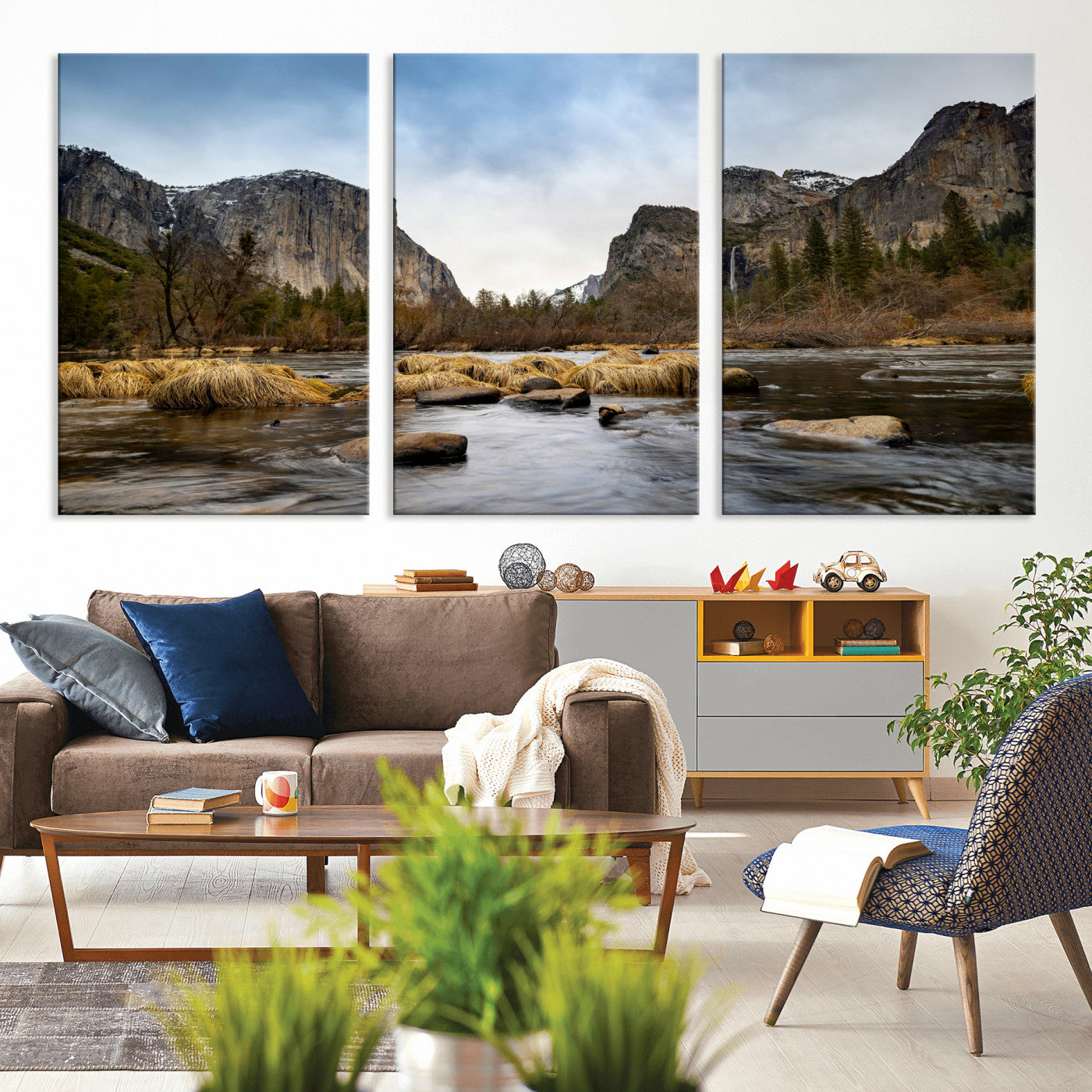 20458404-MGV-CV-36X24 - Yosemite Valley Mountain Landscape Wall Art Canvas Print, Granite Cliff Forest Valley Canvas Print, California National Park Scenic Art Printing