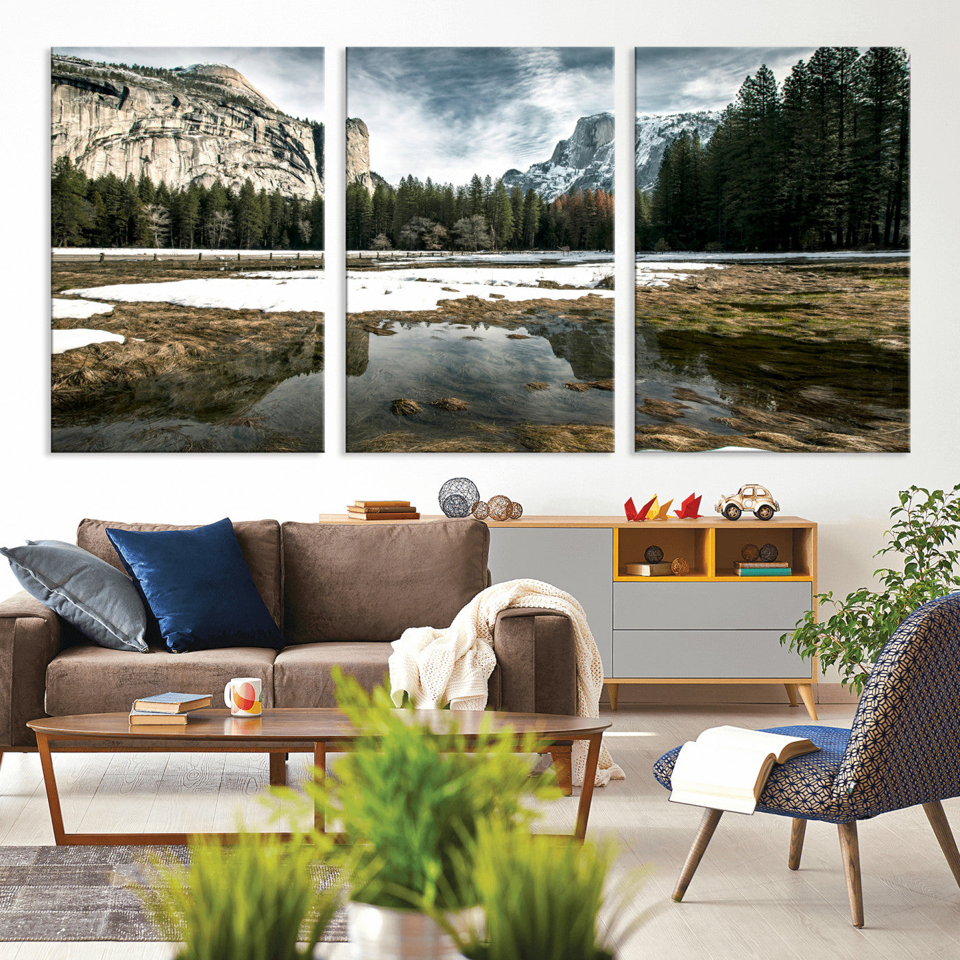 14527348-MGV-CV-36X24 - Yosemite Valley Mountain Landscape Wall Art Canvas Print, Granite Cliff Forest Valley Canvas Print, California National Park Scenic Art Printing