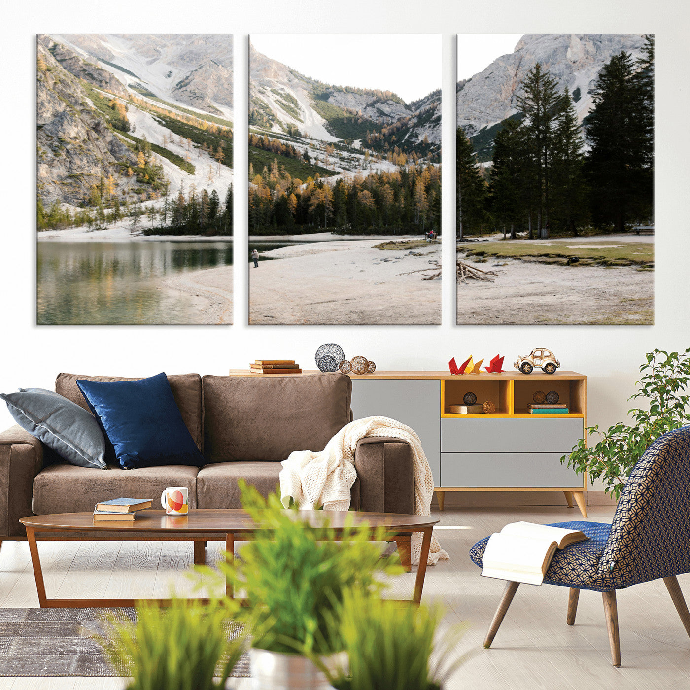 89246758-MGV-CV-36X24 - Lake Braies Alpine Landscape Wall Art Canvas Print, Dolomites Mountain Lake Forest Canvas Print, Italian Alps Scenic Nature Art Printing