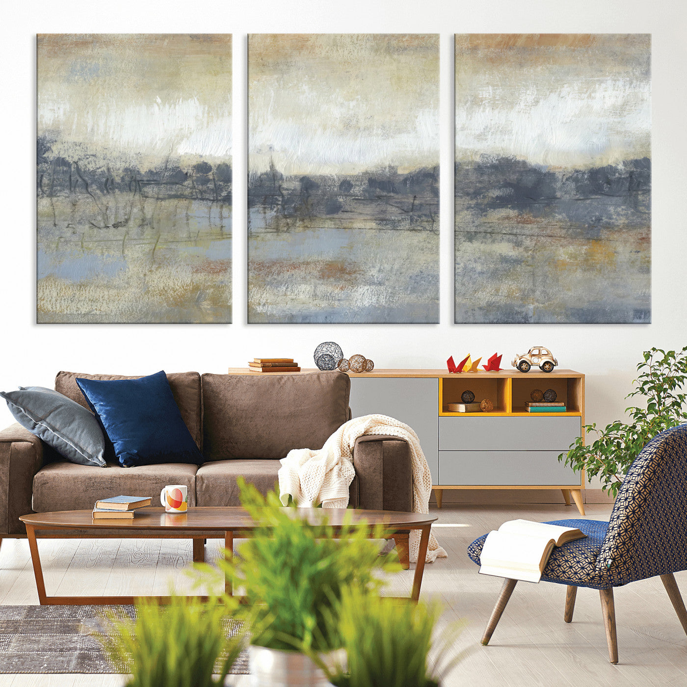 73973590-MGV-CV-36X24 - Abstract Neutral Landscape Painting Wall Art Canvas Print, Modern Minimal Texture Horizon Canvas Print, Beige Gray Contemporary Abstract Art Printing