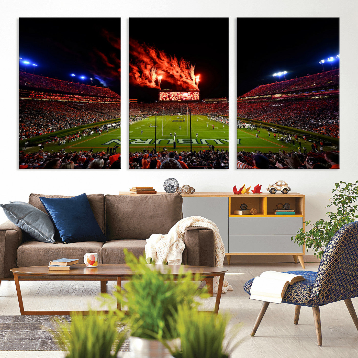 81918884-MGV-CV-36X24 - Auburn Stadium Wall Art Canvas Print, College Football Night Game Crowd, Jordan Hare Stadium Artwork
