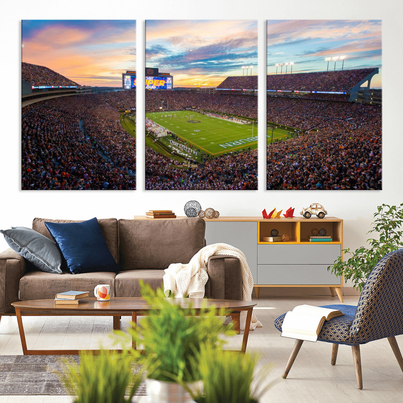 75203764-MGV-CV-36X24 - Auburn Stadium Sunset Wall Art Canvas Print, Jordan Hare Stadium Game Day Crowd, Auburn Tigers Football Artwork