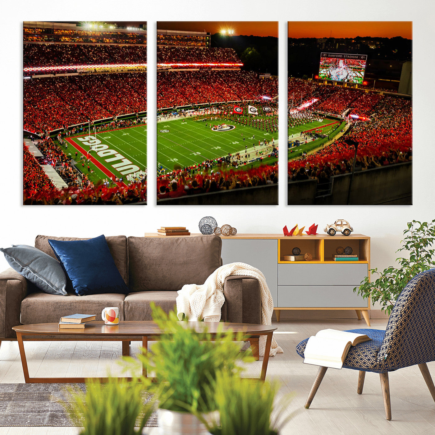 48894104-MGV-CV-36X24 - Georgia Bulldogs Stadium Wall Art Canvas Print, Sanford Stadium Night Game Panorama, College Football Crowd Wall Decor