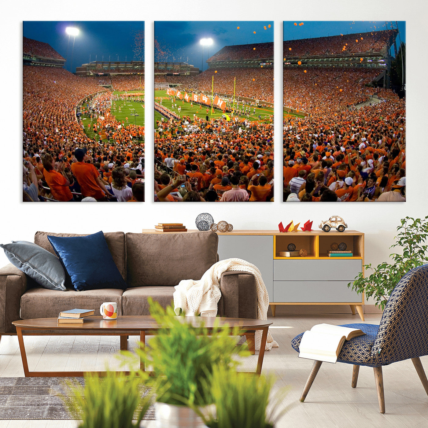 42850097-MGV-CV-36X24 - Clemson Tigers Memorial Stadium Wall Art Canvas Print, Death Valley Football Stadium Artwork, Packed Game Night Crowd Scene