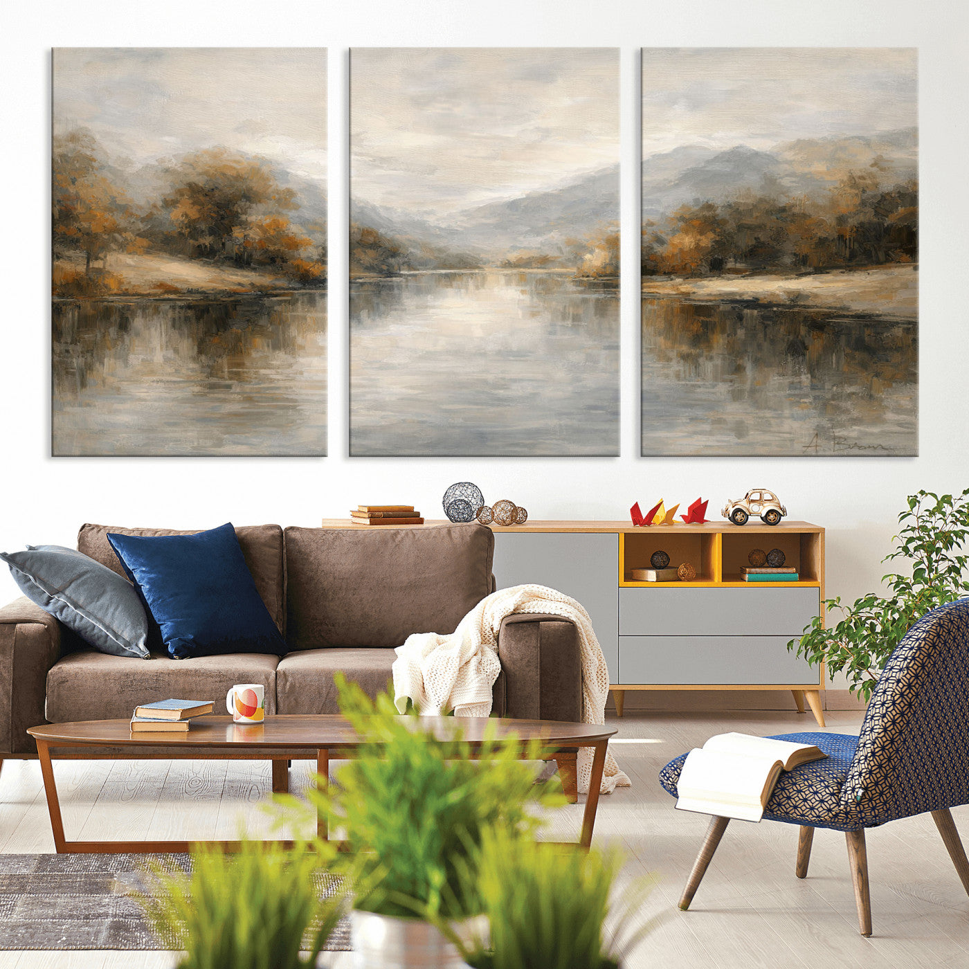 62194542-MGV-CV-36X24 - Abstract Landscape Wall Art Canvas Print, Modern Lake Printing Wall Decor for Contemporary Interiors