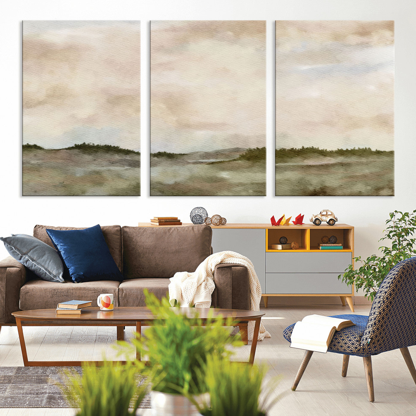 13578069-MGV-CV-36X24 - Abstract Landscape Wall Art Canvas Print, Watercolor Pastoral Landscape Painting Wall Decor for Modern Farmhouse Interiors