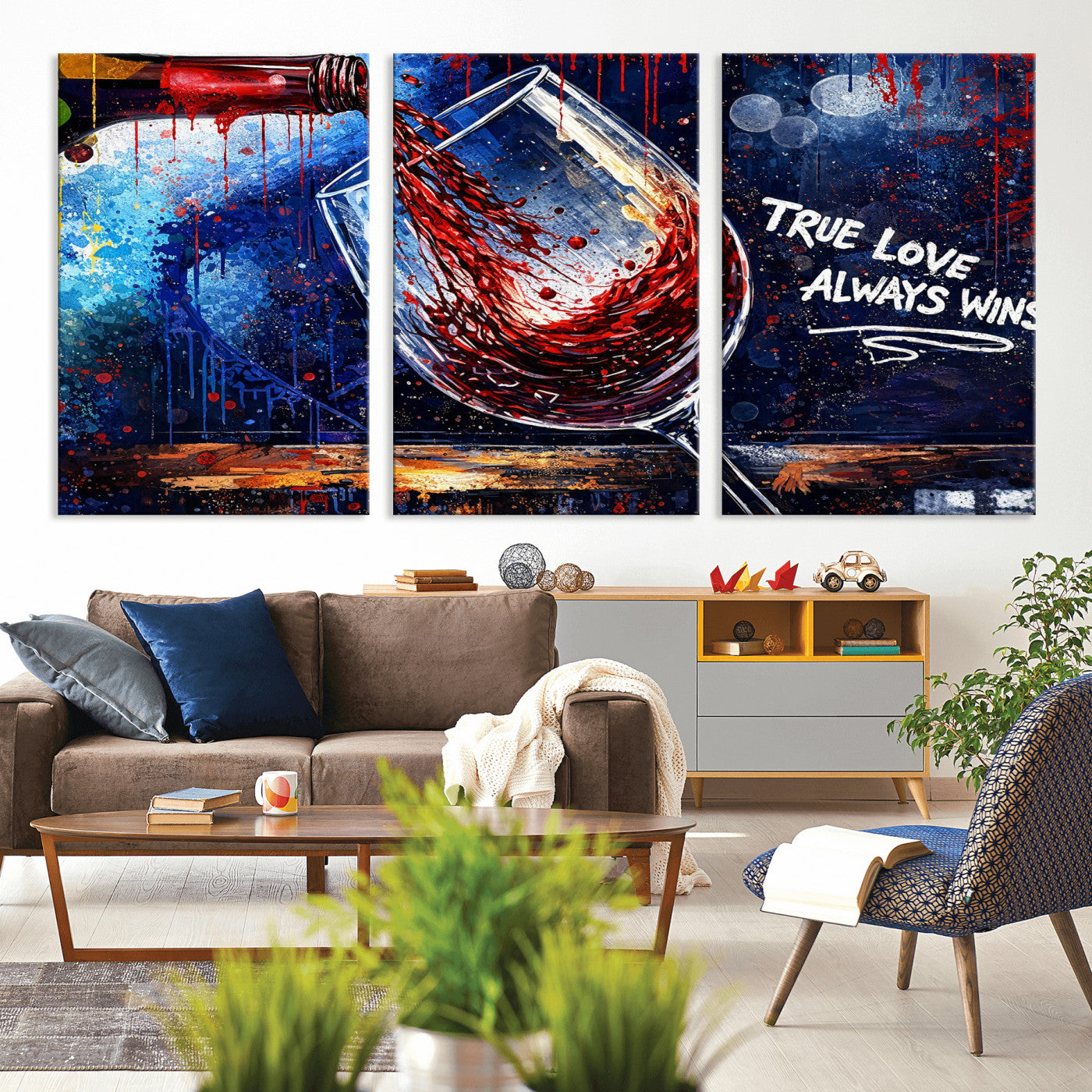 88788932-MGV-CV-36X24 - Red Wine Splash Abstract Wall Art Canvas Print, Modern Wine Glass Painting Canvas Print, Romantic Quote Contemporary Bar Art Print