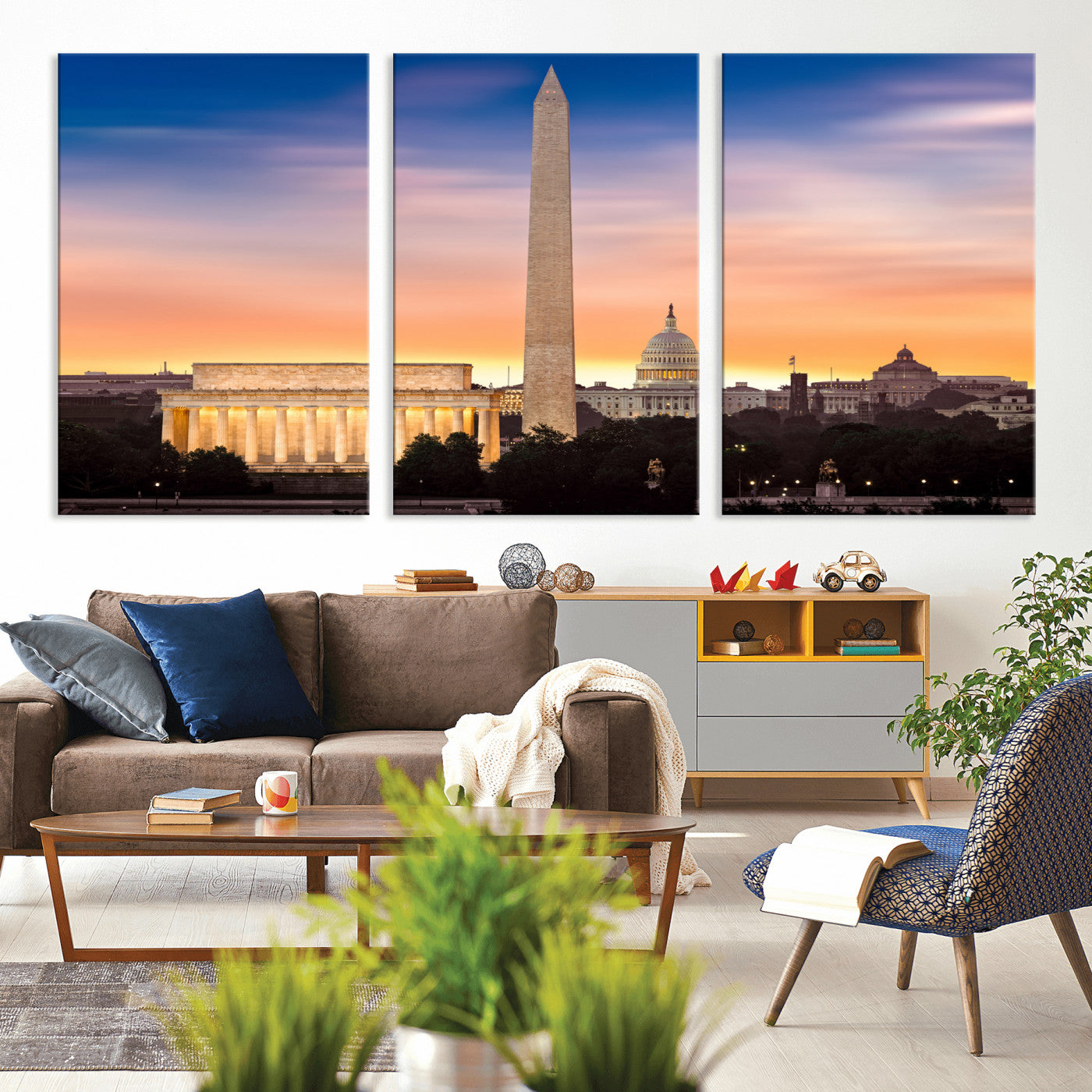 72704063-MGV-CV-36X24 - Washington DC Skyline Wall Art Canvas Print – Lincoln Memorial, Washington Monument & Capitol Artwork Print